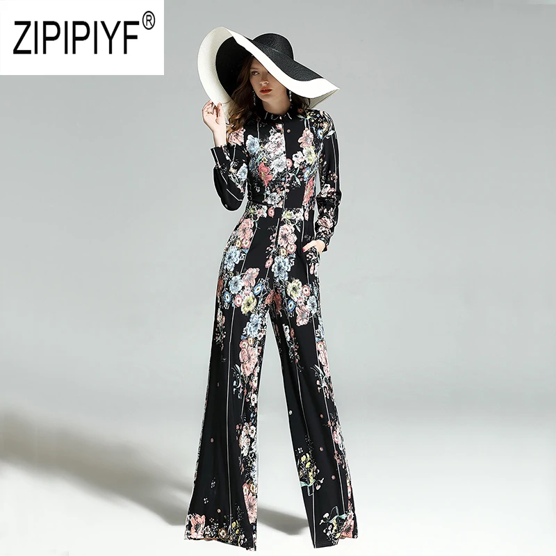 Весенние модные женские комбинезоны с цветочным принтом, длинные облегающие комбинезоны в полоску с длинным рукавом, повседневные Элегантные шикарные комбинезоны Z1226
