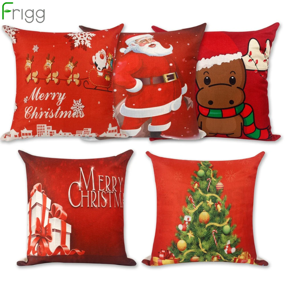 

Frigg Merry Christmas Letter Tree Cushions Cover LED Home Sofa Decorative Cushion Covers Funny Cotton Linen Deer Cushion Case