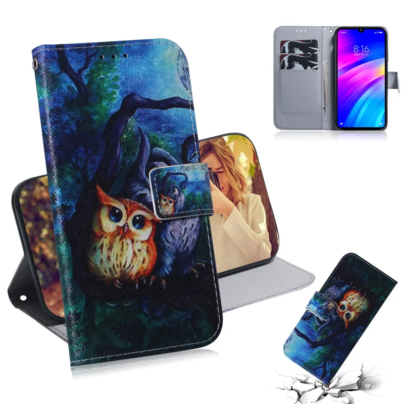 

2019 Hot Flip Wallet Case For Redmi 7 Case Note 7 Painted PU Leather Cover For Xiaomi Redmi GO Case Soft TPU Mobile Phone Bag