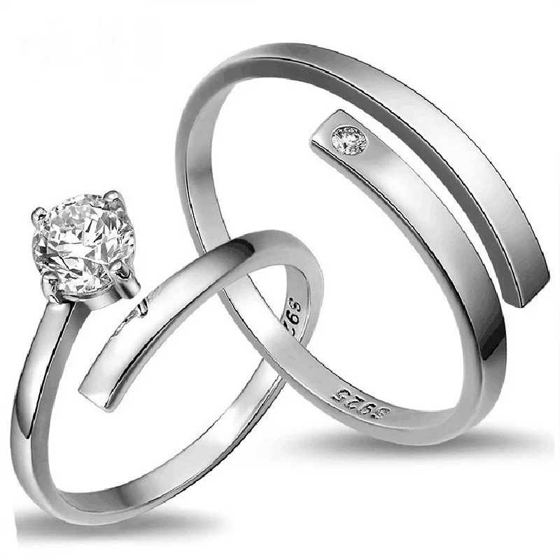 

New Fashion Open Women And Men Couple Adjustable Ring Korean Style Silver Plated Ring Glittering Crystal Jewelry Girlfriend gift