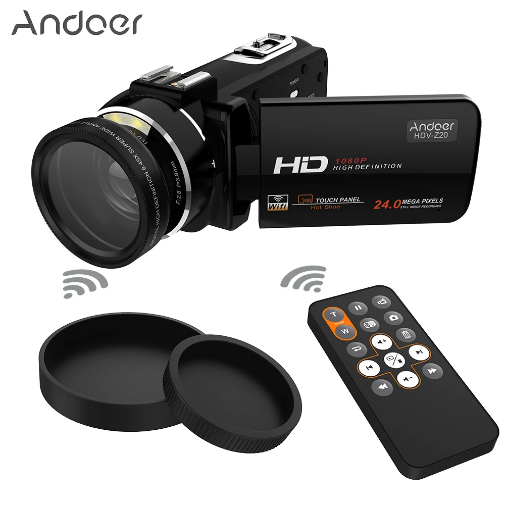 Andoer Video Camera Portable1080P Full HD Digital Camera with Wide Angle Lens 16 Digital Zoom LCD Touchscreen Support WiFi