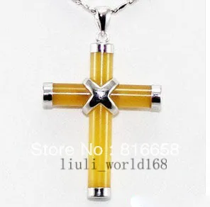 

Free shipping@@Yellow stone Silver Cross Natural stone Pendant Necklace