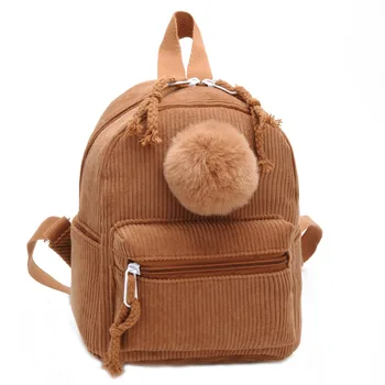 

New Women Mini pink Corduroy Backpack Teenagers Cute Backpack with Fur Ball Children Small Shoulder Bags Female Travel Bags M376