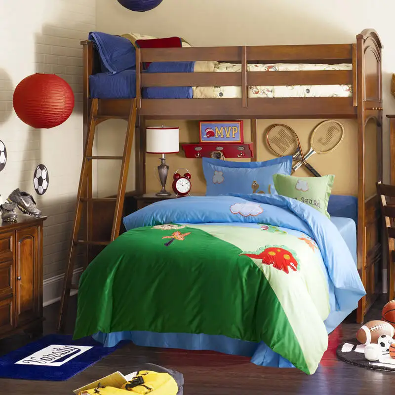 

Cartoon dinosaur Print Applique Embroidered Bedding Set Twin Full Queen Size Duvet Cover Bedspreads Cotton Woven Boys Green Blue