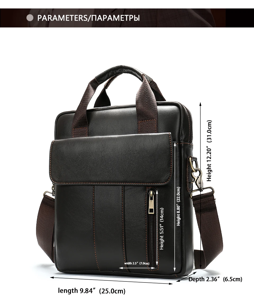 Men 's Bag Genuine Leather Shoulder Crossbody Bags for Men Handbags Flap Large Capacity Vintage Male Bag for Ipad phone 2