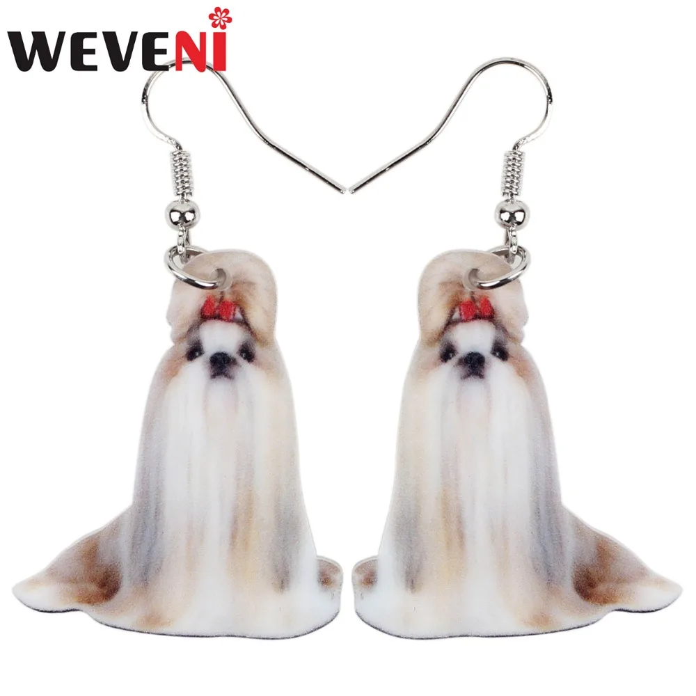 

WEVENI Acrylic Dangle Cartoon Shih Tzu Dog Drop Earrings Big Long Fashion Jewelry For Girls Women Ladies 2018 News Animal Anime