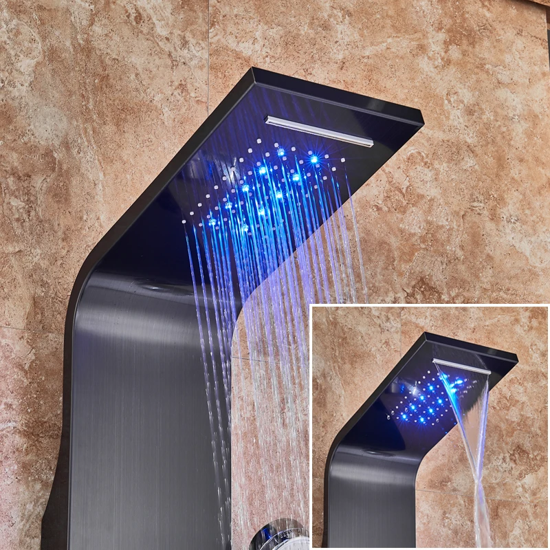 Bathroom Shower Panel LED Light Intelligent LCD Shower Column System 6 Modes Rain Waterfall Massage Jet Bath Mixer Tap