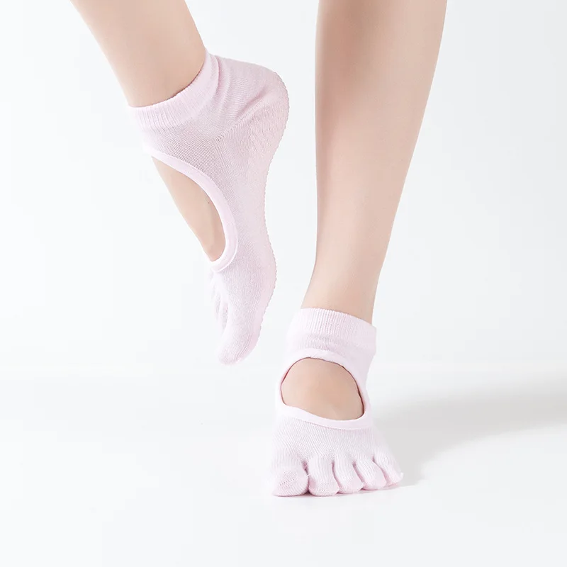 1 пара новых Противоскользящих спортивных носков для йоги, прочные цветные хлопковые женские носки для йоги с пятью пальцами, 8 цветов A - Цвет: light pink