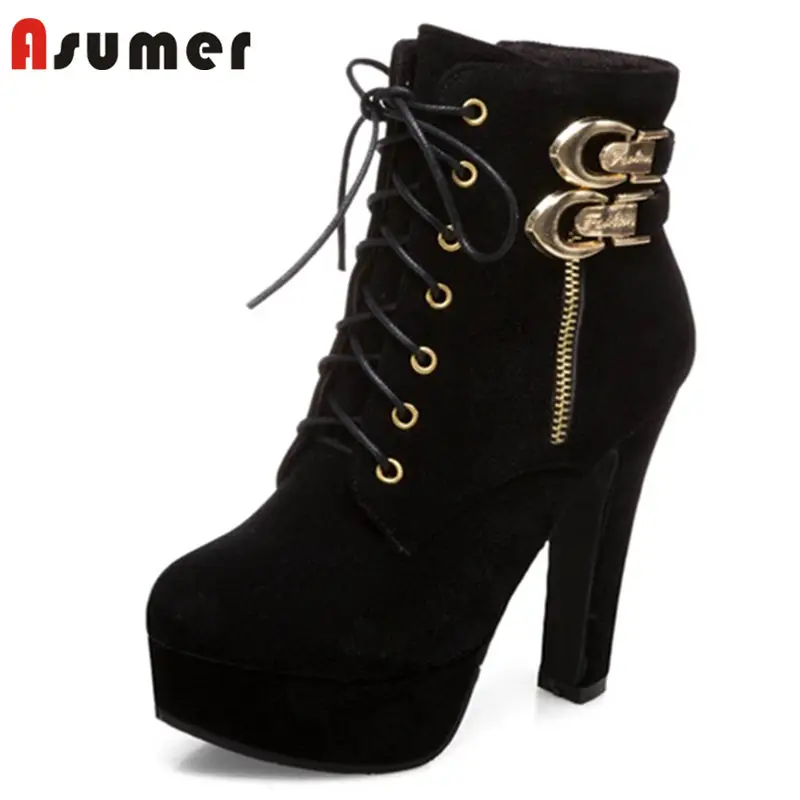 ASUMER/Большие размеры 34-43 2020 г. Новые Модные ботильоны из флока с круглым носком