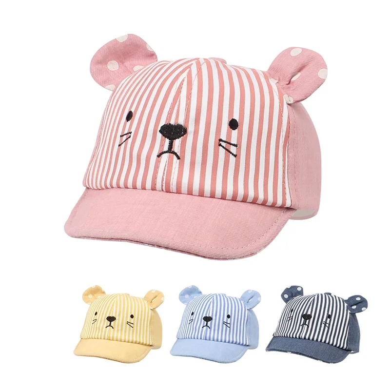 

Cotton Striped Baby Cap For Girls Bear Ears Toddler Baseball Cap Cartoon Summer Sun Hat With Ears Dots Baby Boys Clothing 2018