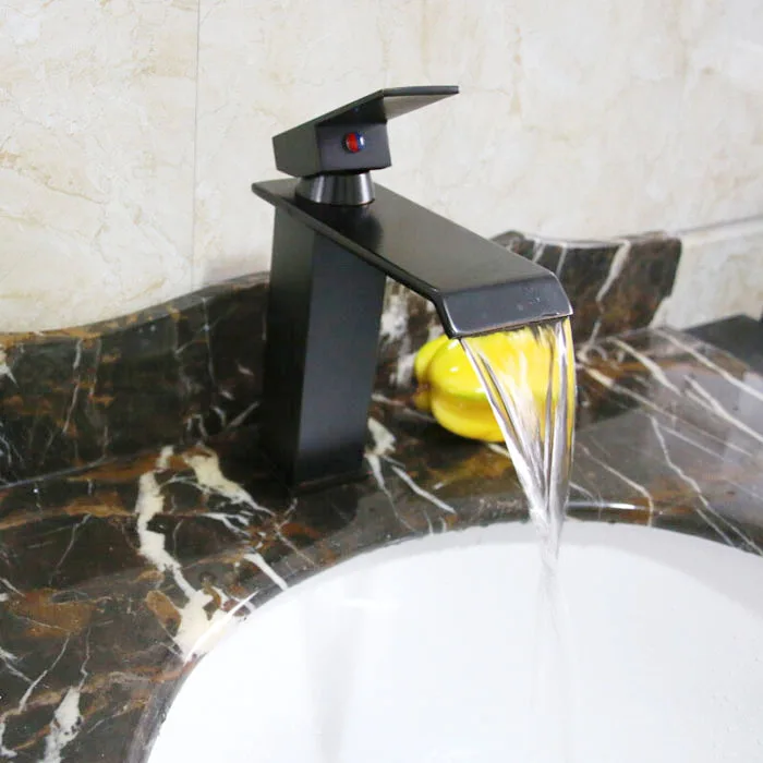 Free Shipping Brass Waterfall Bathroom Basin Faucet Single Handle Vanity Sink Mixer Tap Oil rubbed Bronze