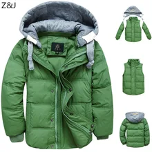 2016 hiver enfants garçons vers le bas veste manteau de mode à capuchon épais solide chaud manteau garçon vêtements d’hiver outwear pour 4-13 T 6 couleurs