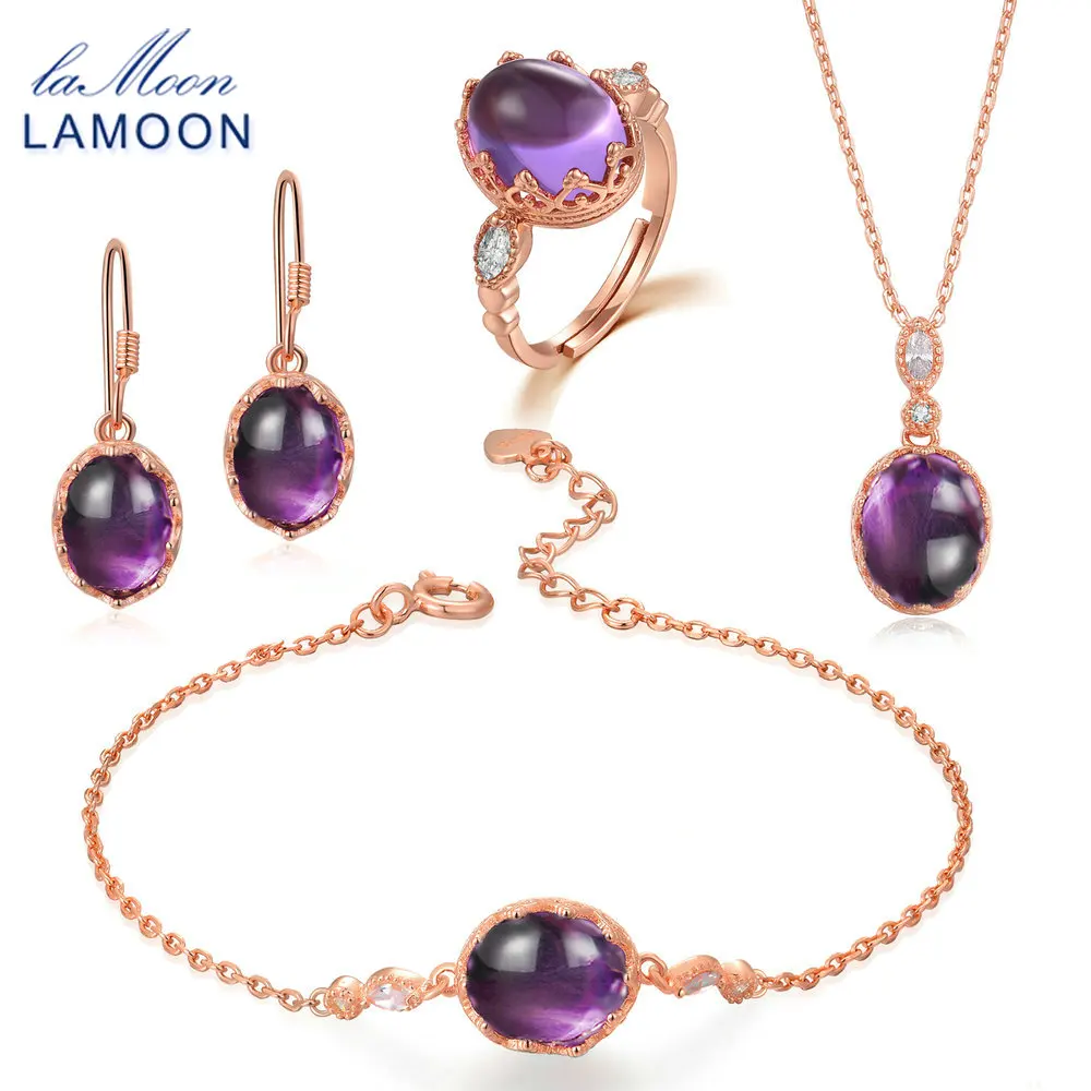 LAMOON Real 925 Sterling Silver Purple Amethyst Natural Gemstone Jewelry Sets for Women Fine Jewelry Wedding Accessories V031-1 LAMOON Real 925 Sterling Silver Purple Amethyst Natural Gemstone Jewelry Sets for Women Fine Jewelry Wedding Accessories V031-1