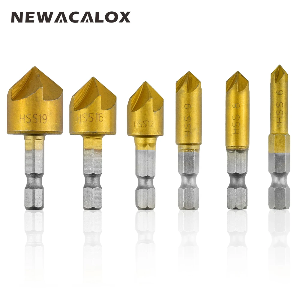 NEWACALOX 6pc 82 Degree Countersink Drill Bit Set Counter Woodworking