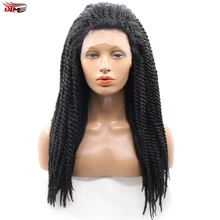 Dlme 18inches Afro 2X Twist Braids Wig Natural Color Synthetic Lace Front Crochet Braid Wigs for