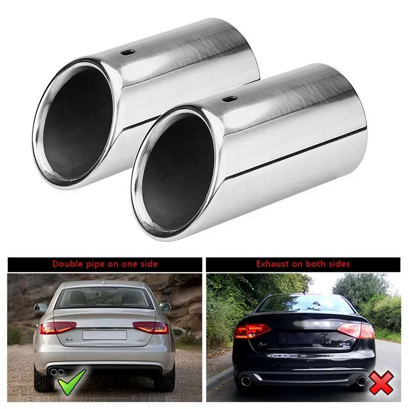 

2 Pcs Car Stainless Steel Chrome Exhaust Tail Rear Muffler Tip Pipe For Audi A4 B8 Q5 2007-2014