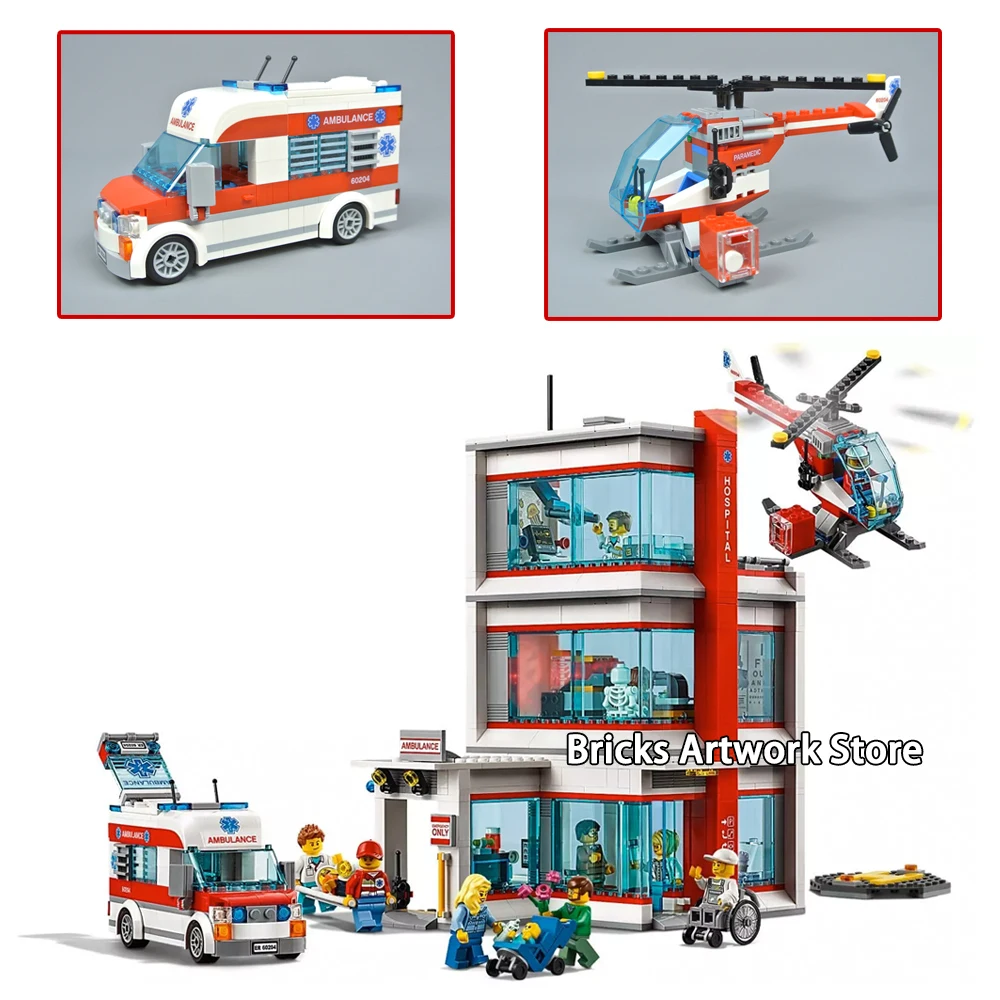 

Compatible Legoness Presell 964Pcs 60204 City Hospital Series Set Minifigs Mini Figures Educational Building Blocks Toys Kids