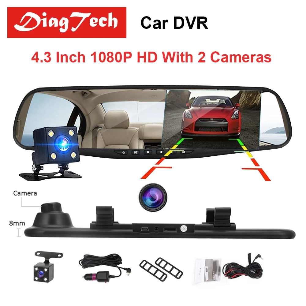 

Gryan 1080P HD Car Rearview Mirror Car Dvr Camera Dual Lens Auto Dash Cam Rear View Mirror Digital Video Recorder Dashcam