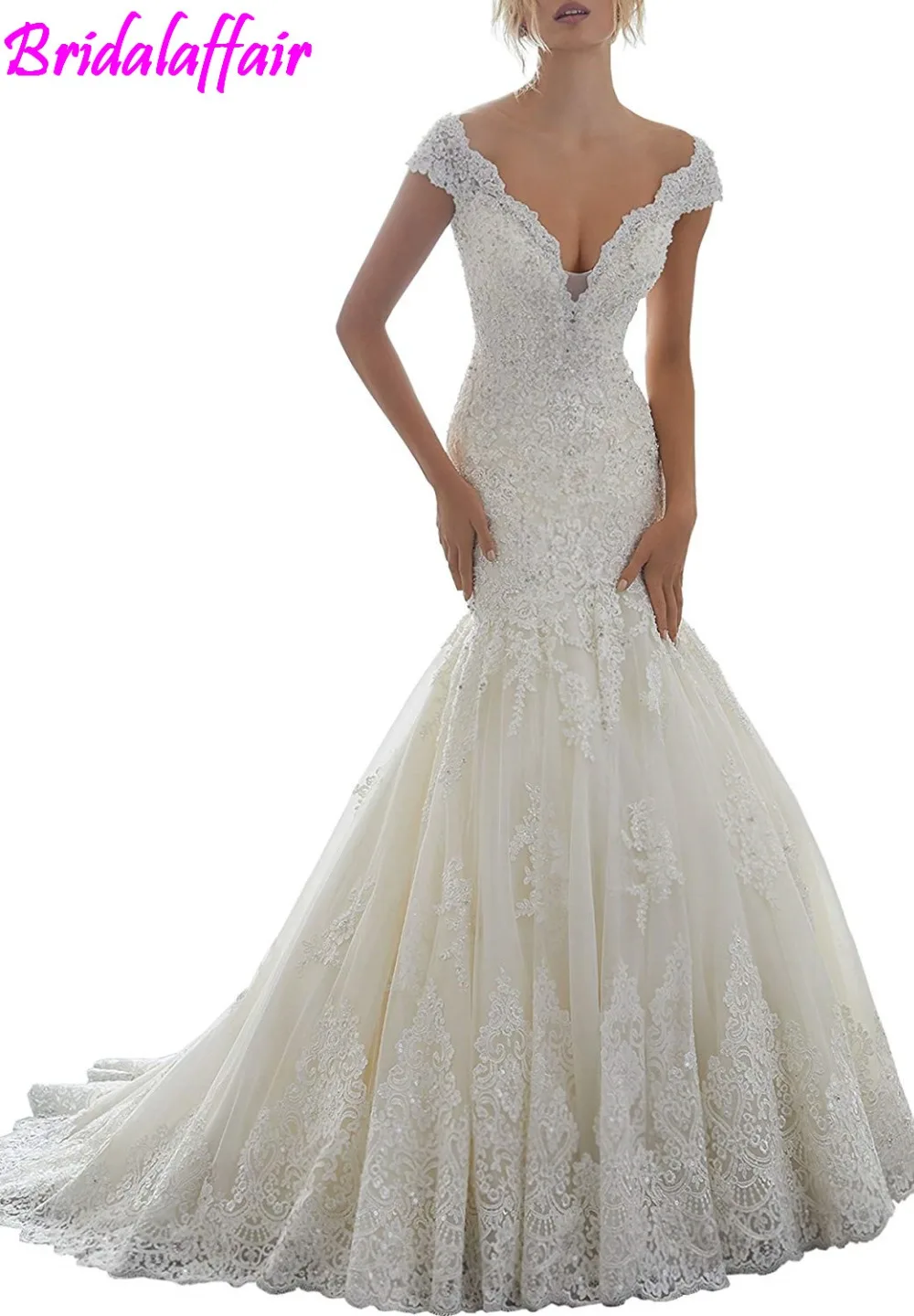 

V-Neck Off The Shoulder Mermaid Wedding Dresses 2019 Luxury Wedding Dress Dubai Princess Bridal Gown vestidos de novia sirena