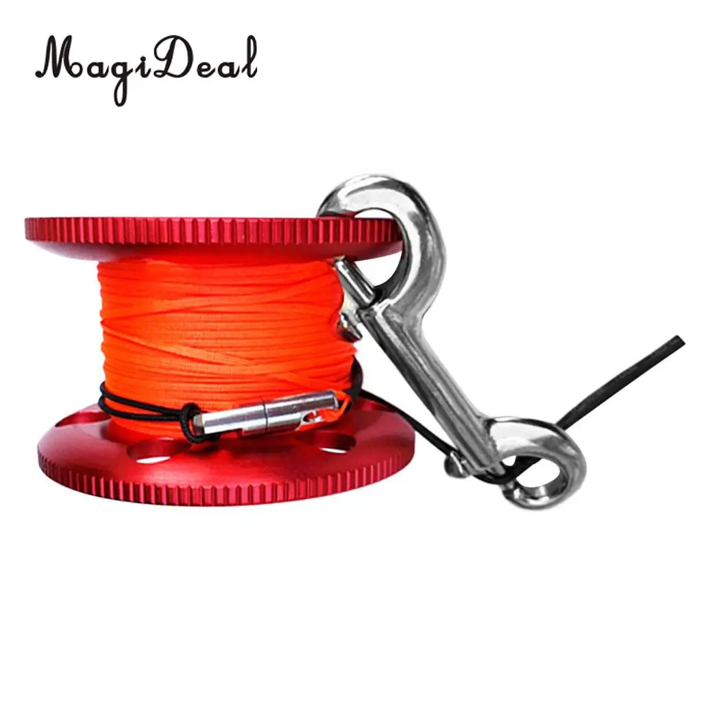 MagiDeal Ultralight Aluminum Alloy Scuba Diving Diver Finger Reel Wreck Cave Tech Spool, Dual End Bolt Snap Clip & 20m/50m Line