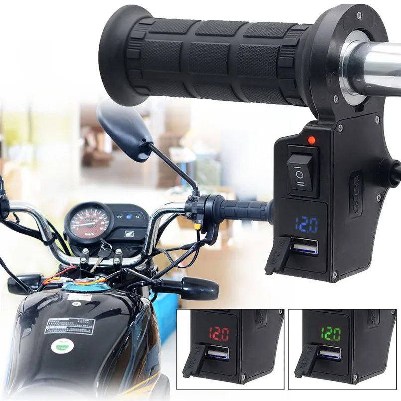 

Motorcycle 3in1 Handlebar Electric Hot Heated Grips Handle Voltage USB Charger