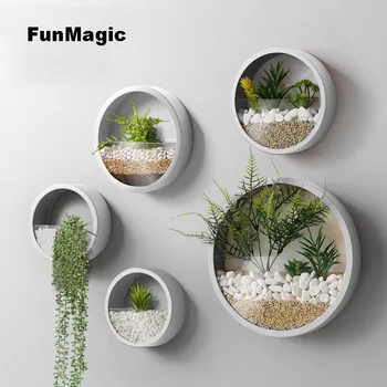 

Creative Iron Art Wall Vase Solid Color Modern Hanging Decor Crafts / Artificial Flower Colored Stone Holder Bonsai Flower Vases