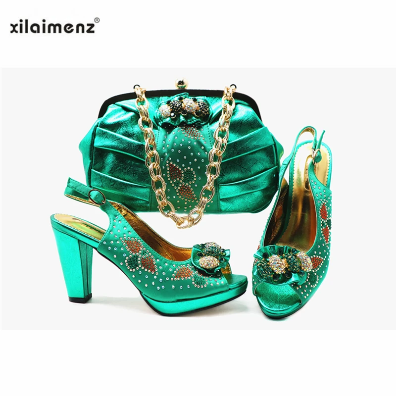 

New Design Buckle Strap with Shinning Crystal African Women Party Shoes and Bag to Matching Italian Ladies Wedding Sandals