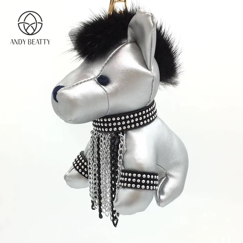 Ansybeatty Fashion Fur Dog Keychain Bag Charm Pendant Keys Holder Keyring Jewelry For Women Girl