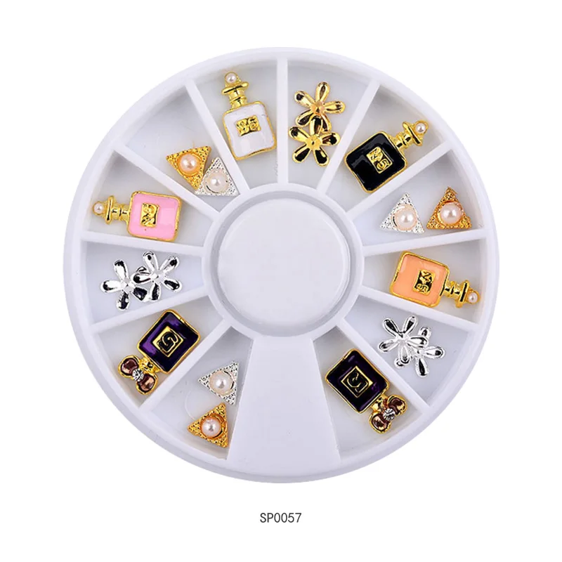 1 عجلة 3D سحر سبيكة الراين مسمار الفن زينة زجاجة عطر القوس الزهور مثلث DIY مجوهرات أظافر لوازم