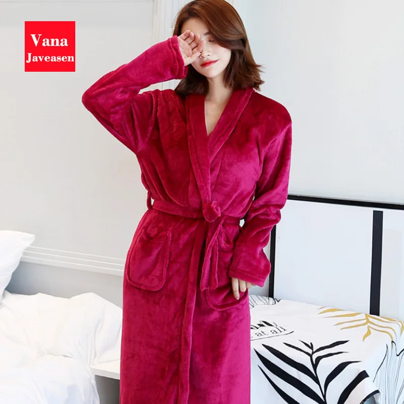 Vana Javeasen Coral Fleece Women Men Bathrobe Pajamas Thicken Warm Autumn Winter Home Couple Sleepwear Turndown Collar Robes