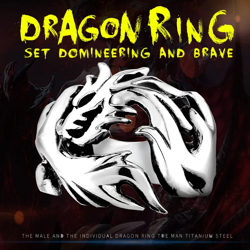 Beier new store Fashion Jewelry Stainless Steel Solid Inside Dragon Rings Men biker ring USA UK Brazil LLBR8-024R