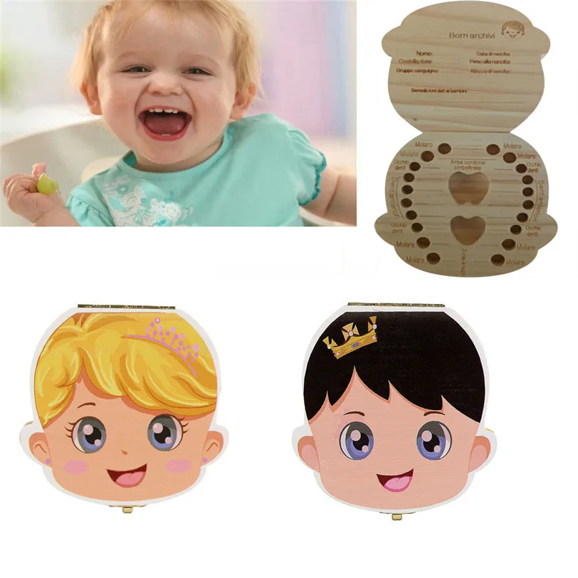 

Italian language Tooth Box Organizer for Baby Milk Teeth Save Wood Storage Box for Kids Boy&Girl Jul3 Professional Drop Shipping