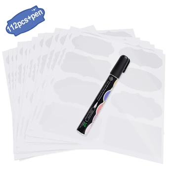 

Oozmas Chalkboard Labels 112pcs/set Waterproof Transparent Blackboards Sticker 9X5cm with Ink Pen Reusable Blackboard Vinyl Set