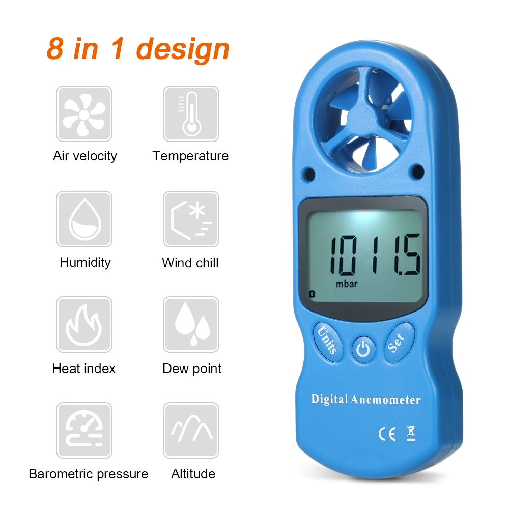 8 in mini Digital Anemometer Wind Speed/Temperature/Humidity/Wind Chill