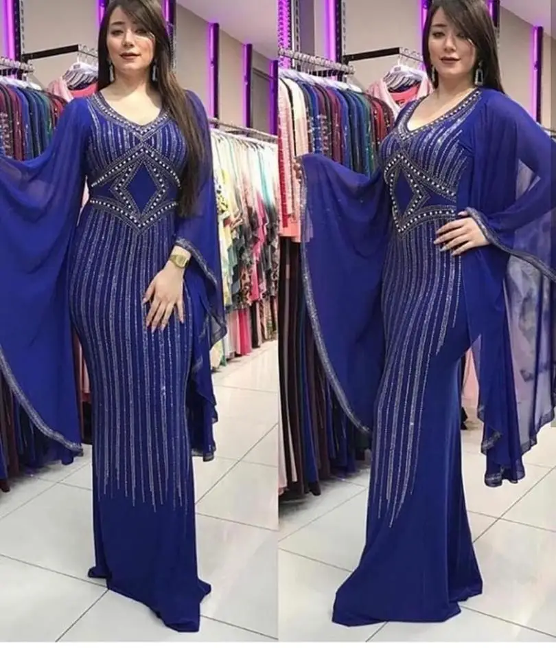 

Super size length 150 cm New style African women's Dashiki fashion Hot drill Chiffon big sleeves slim fish tail long dress
