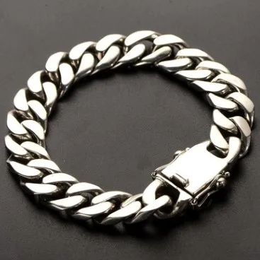 Большой мужской браслет настоящий 925 Серебряный браслет для мужчин 12 мм 23 см