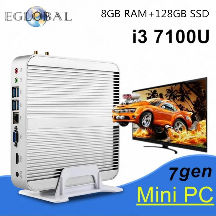 Intel Core i3 7100U 8GB Ram 128GB SSD 7th Gen Kaby Lake Win10 Fanless Mini PC 4K HTPC Intel HD Graphics 620 3M Cache 2.40 GHz