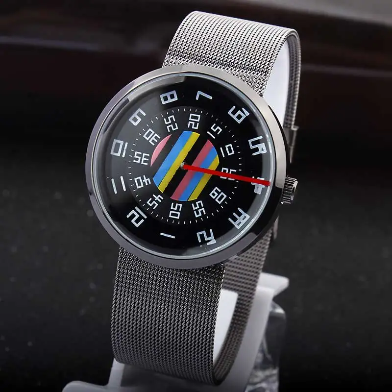 Fashion Unique Men's Watch Black/Silver Quartz Metal Mesh Wrist Watch Creative Mens Boy Turntable Dial Digital Clock Best Gift Fashion Unique Men's Watch Black/Silver Quartz Metal Mesh Wrist Watch Creative Mens Boy Turntable Dial Digital Clock Best Gift
