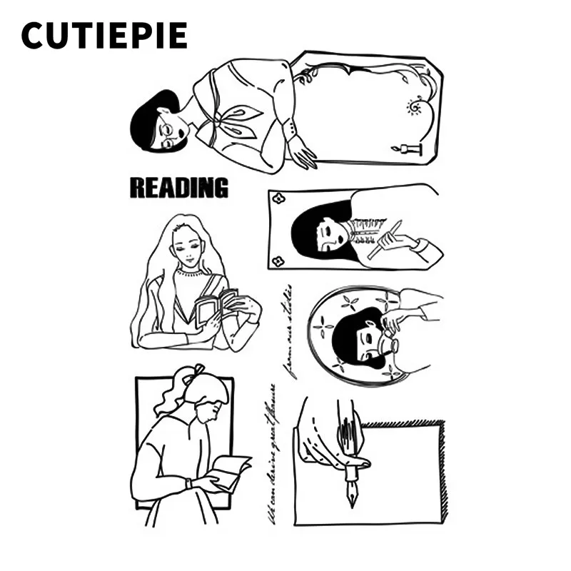 

Girls Reading Writing Transparent Rubber Stamps Silicone Seals for Scrapbooking DIY Photo Album Embossing Folder Paper Template