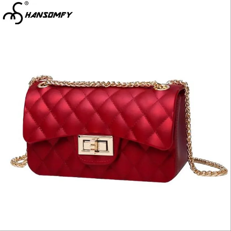 

2018 Women Bags Solid Color Chain Jelly Package Diamond lattice Matte Scrub Jelly Female Shoulder Messenger Bags
