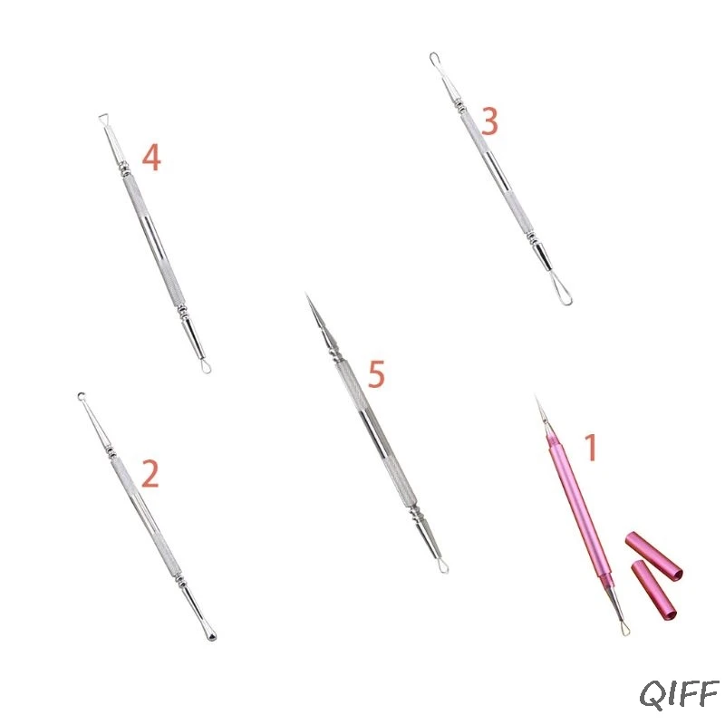 

5 Types 2 In 1 Stainless Steel Blackhead Remover Makeup Tool Aluminum Tube Acne Needle Tip Looped Double-End Pimple Extractor