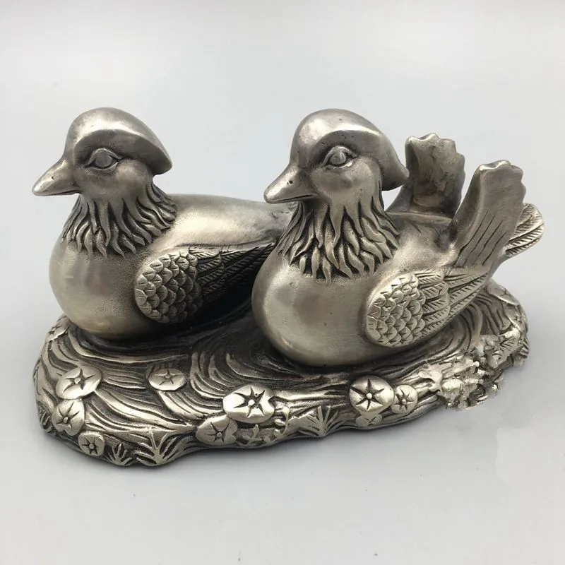 TNUKK China's rare miao silver mandarin duck statue wedding gift metal