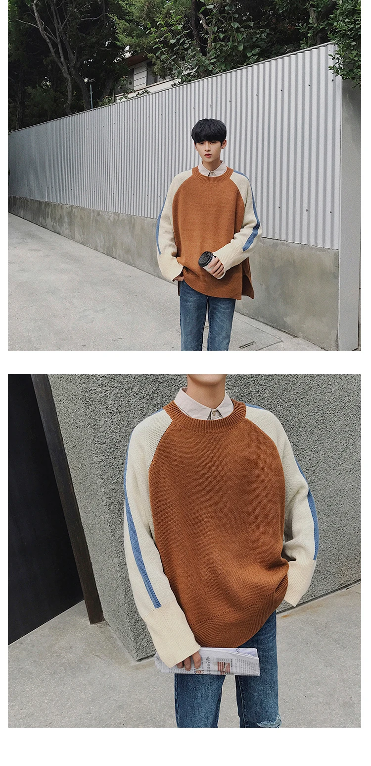 2018 корейский стиль Новые Мужская Мода с Цвет Свободные повседневные пальто синий/хаки шерстяной пуловер Повседневное кашемировый свитер