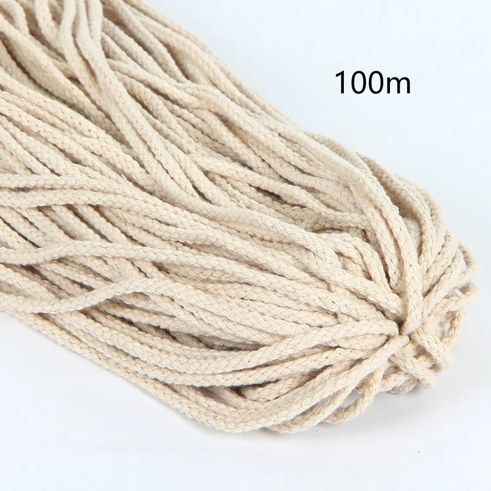 

5mmx100m Braided Craft Beige Twisted Accessories Cotton Rope Strong Textile Woven Home DIY String Gift Macrame