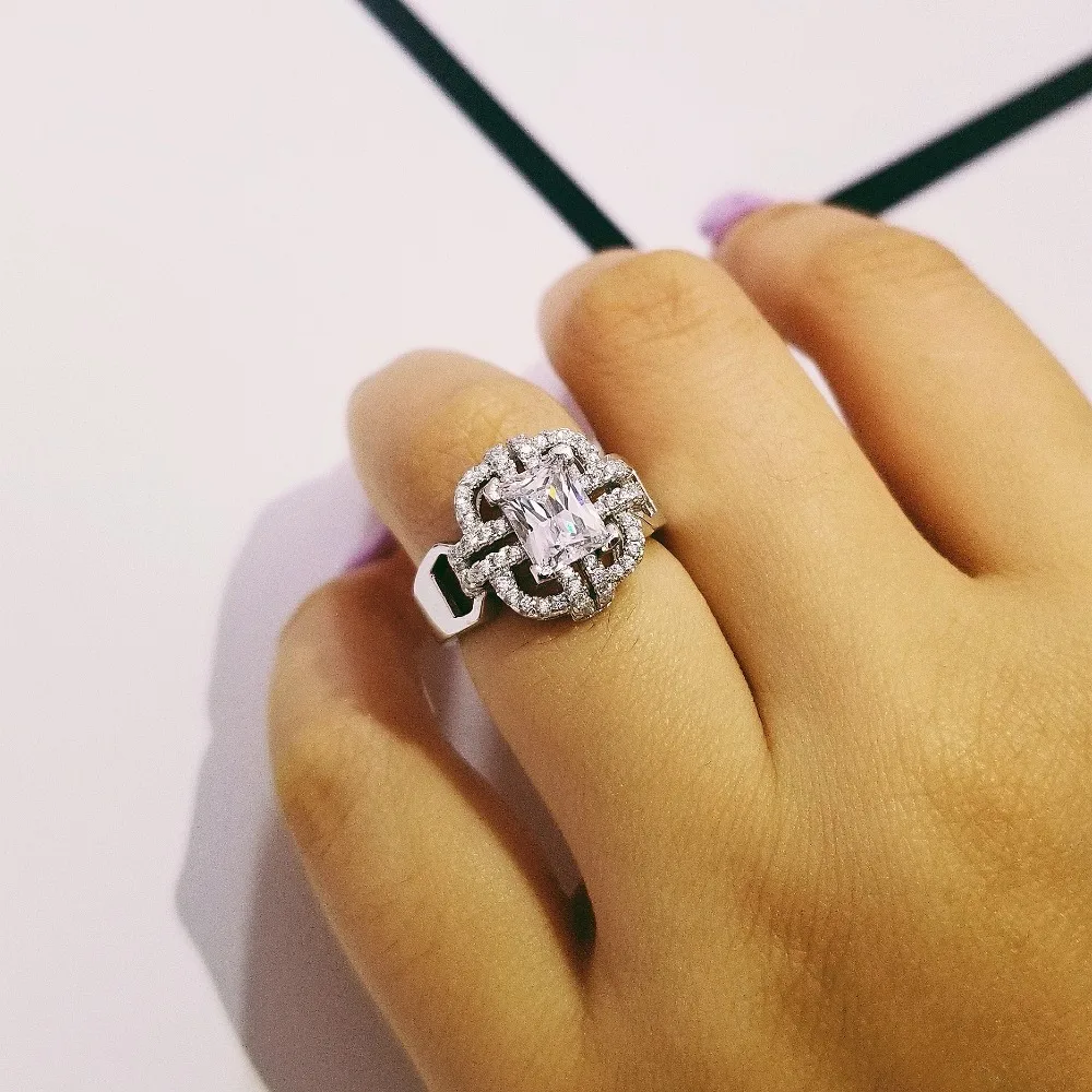 

rediant cut stone 925 Sterling Silver Ring for Women Wedding Engagement finger ring big sale wholesale LR1934S