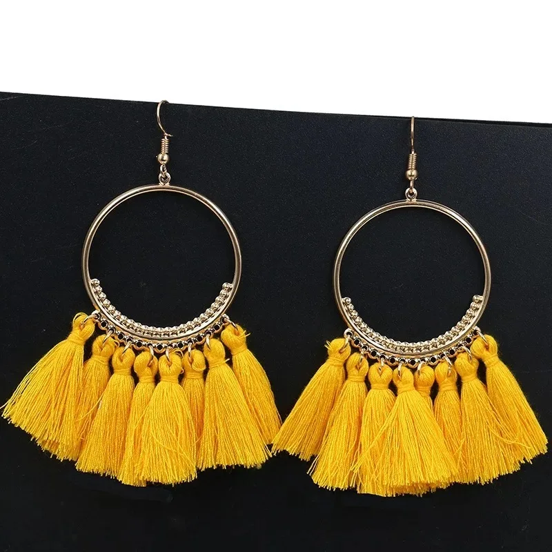MISM Fashion Women Earring Tassel Bohemian Dangle Earrings Retro Folk Round Sexy For | Украшения и аксессуары