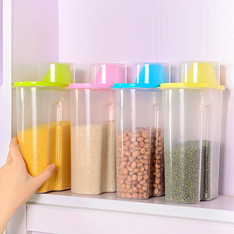 1pc 1.9L/2.5L Dispenser Kitchen Storage Box Holder Lid Foods Rice Pasta Container for Kitchen Storage Organizer Color Random