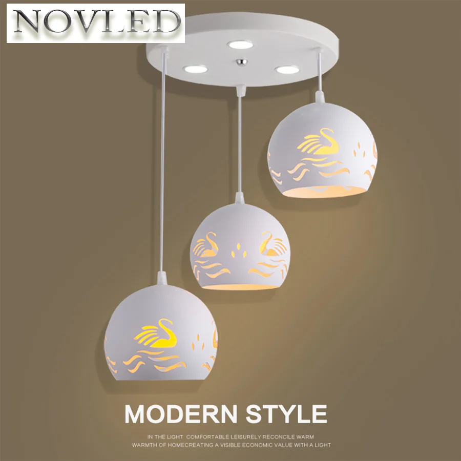 

Simple Modern Art Fashion Wrought Iron Swan LED Chandeliers Three Round Dining Creative Personality Restaurant Bar Lighting
