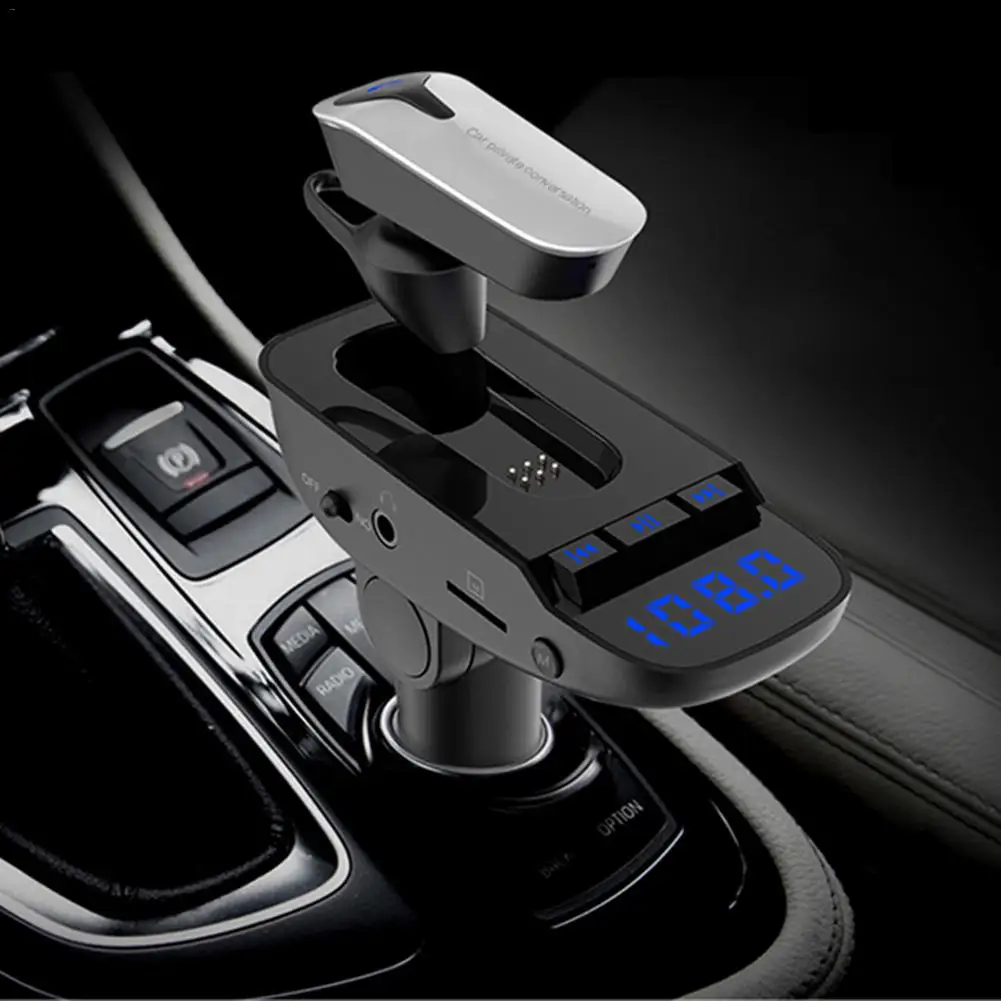 

New Car Cigarette Lighter Bluetooth Earphone Radio FM Modulator MP3 Player Transmitter Kit Headset USB Changer Support TF Card