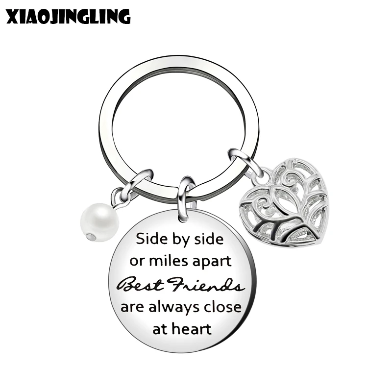 

XIAOJINGLING Friendship Keyring Lettering Best Friends Hollow Heart Compass Pendants Keychain For Friend Sisters Jewelry Gift